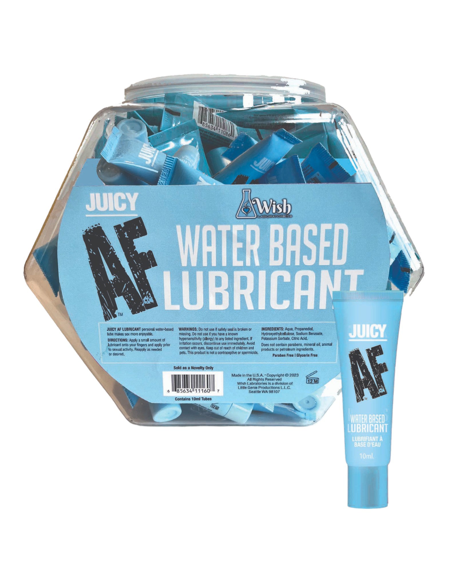 "Juicy Af Water Based Lubricant - 10 ml - Pop Display of 65 LG-BT650B"